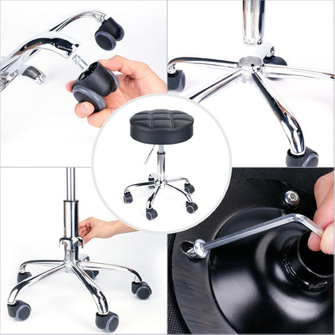 Round Swivel Beauty Stool Adjustable PU Leather Seat (Black / Φ14")