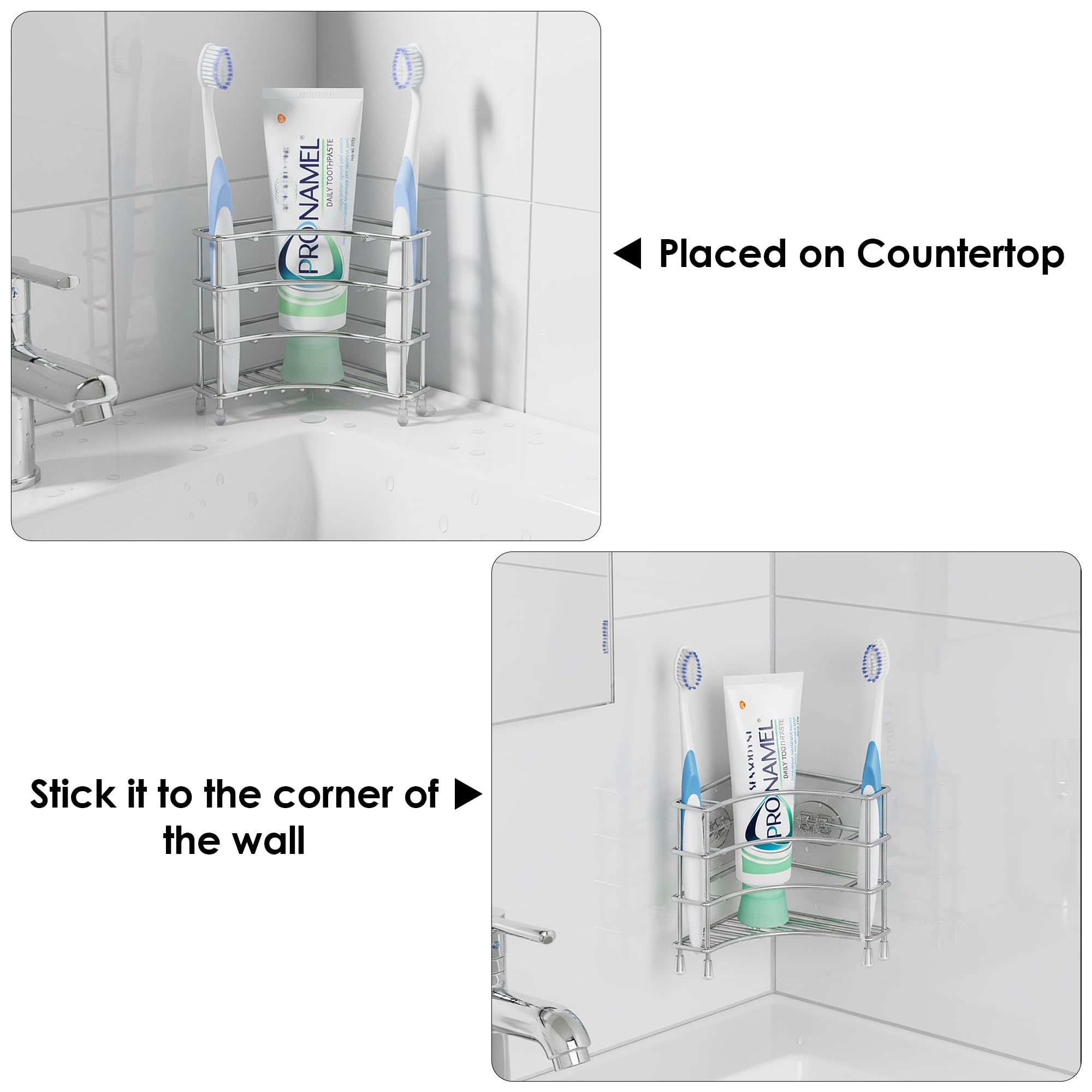 Linkidea Corner Wall Mount Toothbrush Holder for Bathroom, Stainless Steel Triangle Shelf for Tile Walls
