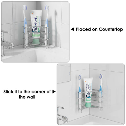 Linkidea Corner Wall Mount Toothbrush Holder for Bathroom, Stainless Steel Triangle Shelf for Tile Walls