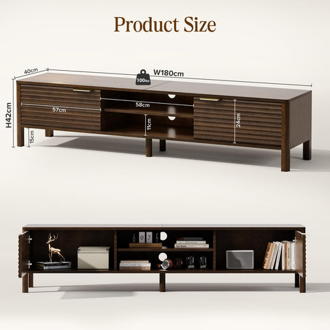 IKALIFE 180cm Walnut TV Unit, Wooden TV Stand Cabinet with Storage