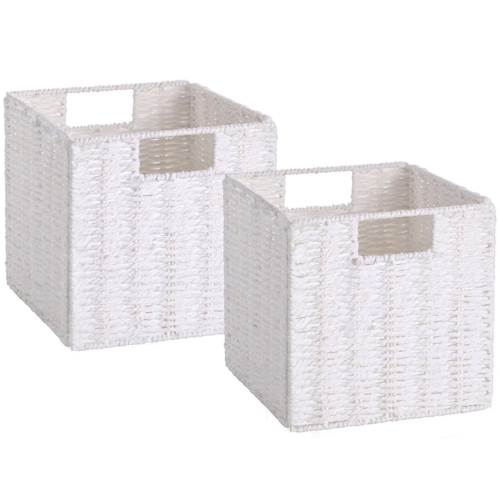Vagusicc Storage Cubes, Collapsible Storage Boxes, Woven Storage Basket 23x23cm, Small Storage Baskets with Handles, Cube Storage Bins for Bedroom