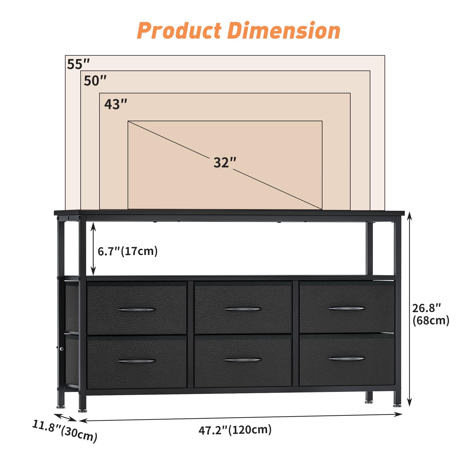 TV Stand Cabinet for TVs up to 55 inches,Console Table with 6 Drawers
