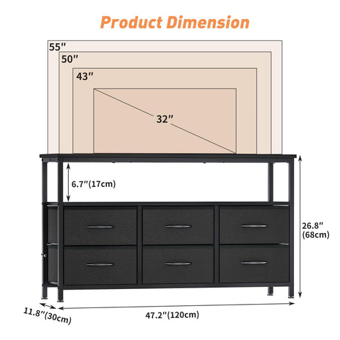 TV Stand Cabinet for TVs up to 55 inches,Console Table with 6 Drawers