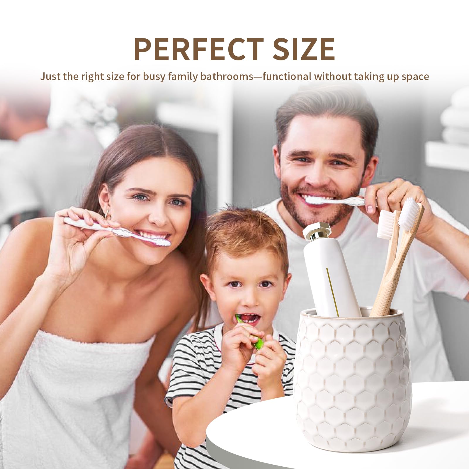 ANTIS'S HOME Ceramic Toothbrush Holder Cup, 400ml White Honeycomb Bathroom Tumbler – Modern Reusable Toothbrush Cup for Toothpaste
