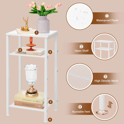 Hoctieon 3 Tier End Table, Telephone Table, Tall Side Table with Storage, Small Nightstand for Small Spaces, Metal Frame, For Living Room, Bedroom