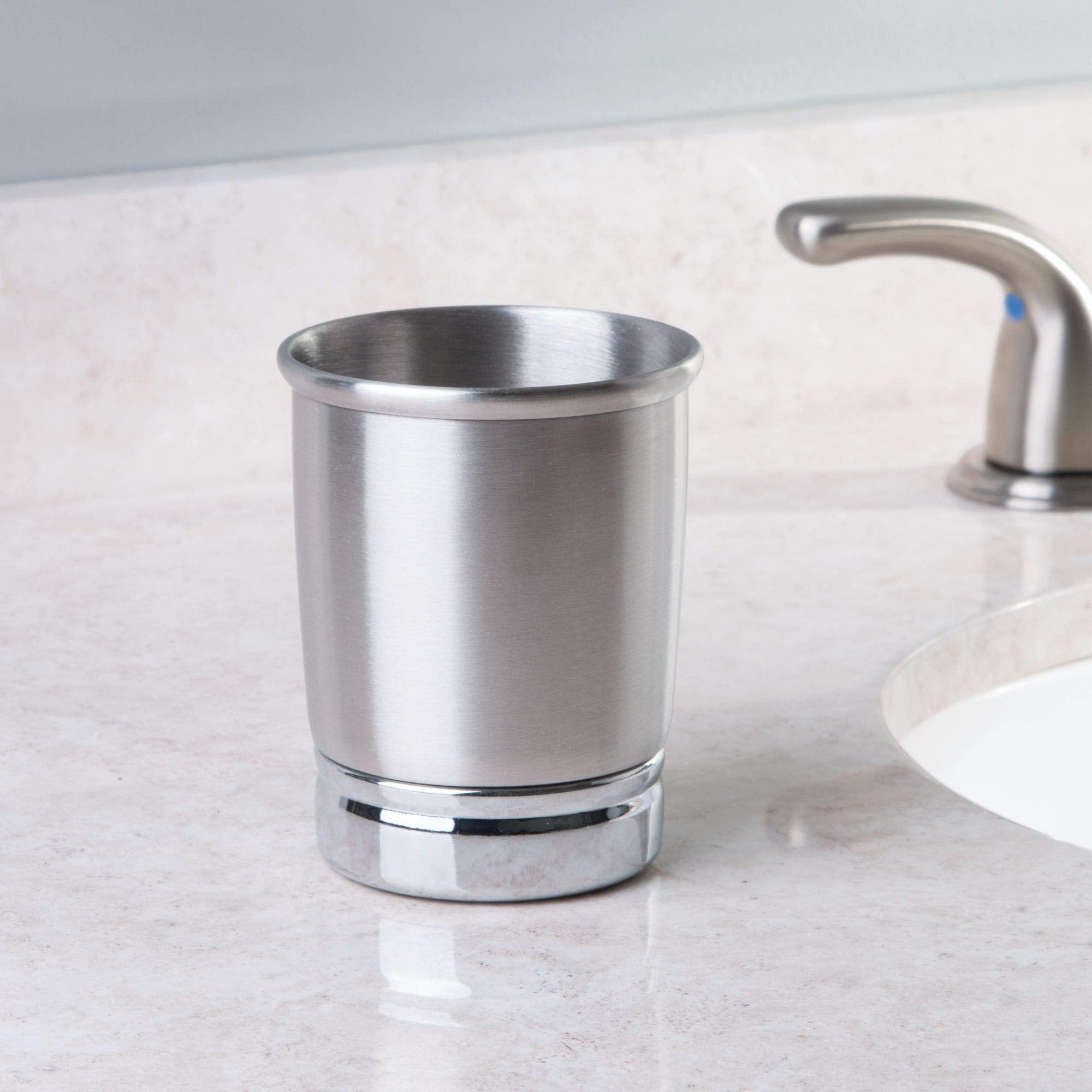 iDesign York Metal Toothbrush Holder/Stand for the Bathroom, Made of Stainless Steel, Split Finish