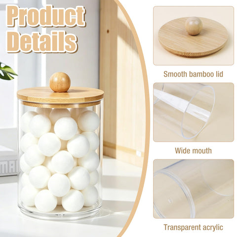 Yuaerbuo 4Pcs Cotton Bud Holder with Bamboo Lid, Cotton Swab/Ball/Pad Holder Dressing Table Accessories Compatible with Qtips Cottons Buds Organiser