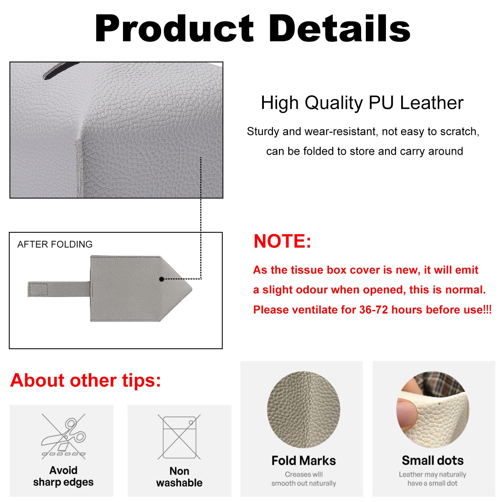 KASESSS 2 Pcs PU Leather Tissue Box Covers, Square Modern Collapsible Decorative Napkin Dispenser for Home Office Hotel Car