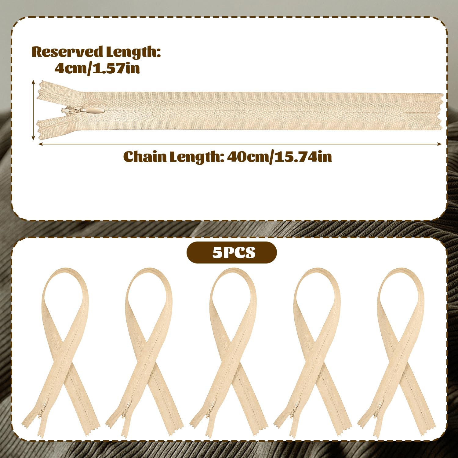 5Pcs Invisible Zip, 40cm/16 Inch Zip Nylon Zips for Sewing Concealed Invisible Zipper for Tailor Sewing Accessories Pillows Cushions Skirts Pants