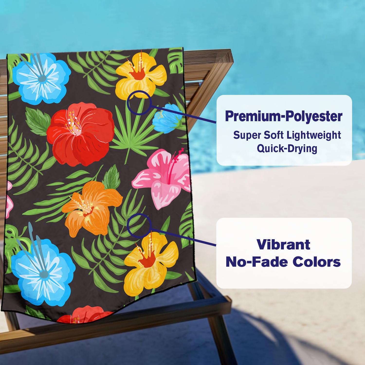 Violetpos Multi-Colour Hibiscus & Palm Leaf Beach Towel, Extra Large 180x90 cm 250GSM Microfibre, Sand Free Quick Dry