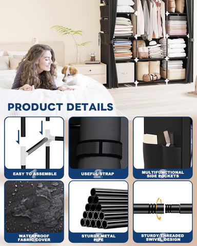 Mavivegue Fabric Wardrobe, 45 x 150 x 161 cm Portable Wardrobe