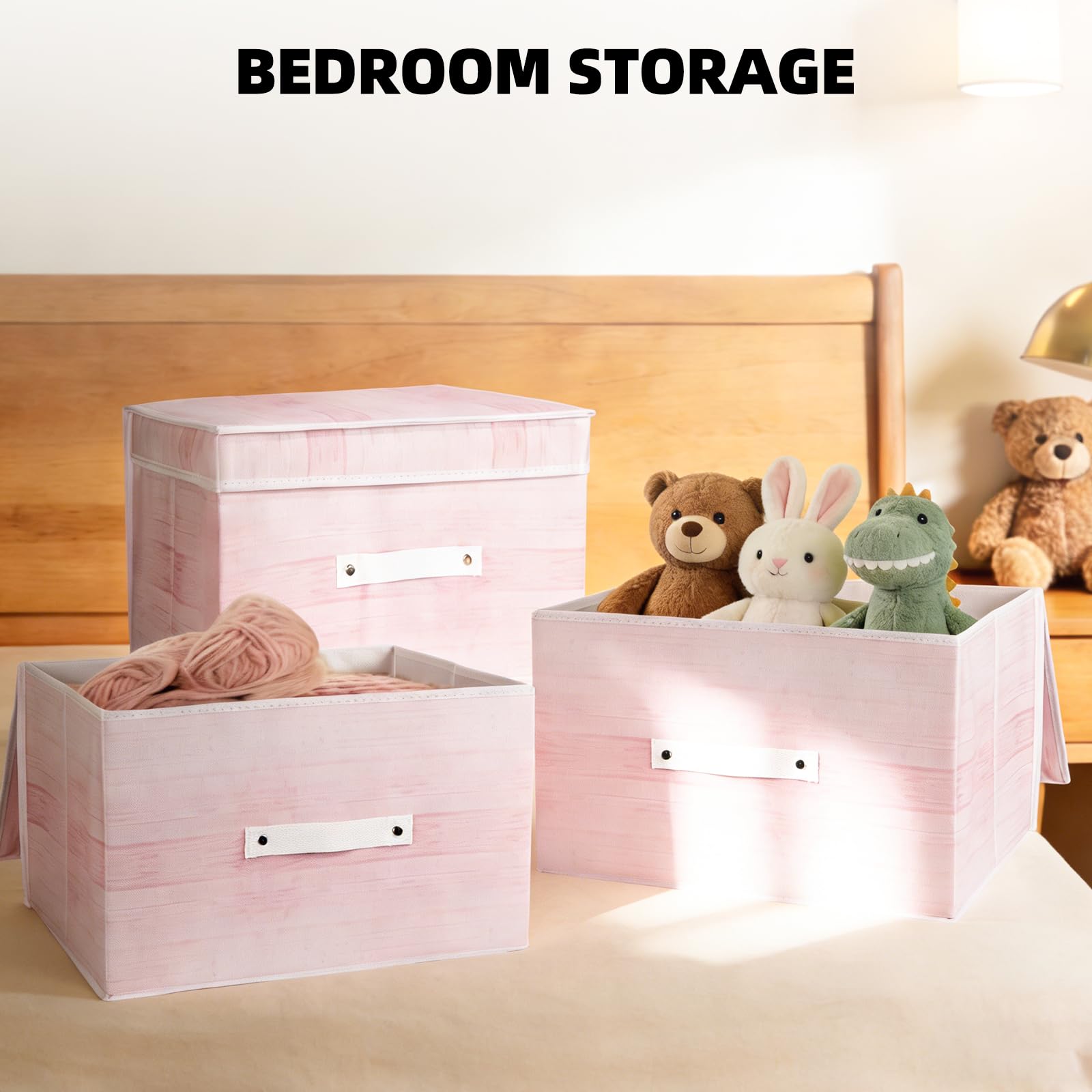 HNYQQL Fabric Storage Boxes With Lids 3 Pack, Fabric Storage Baskets With Lids for Foldable Medium Canvas Storage Baskets for Organisation, Shelf