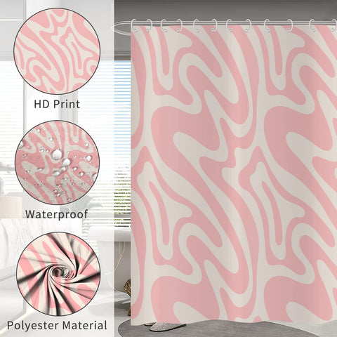 Hnmdmyi Pink Shower Curtain 180x200, Abstract Retro 70s Shower Curtains Modern Aesthetic Wavy Swirl Minimalist Girls Bathroom Curtains Waterproof