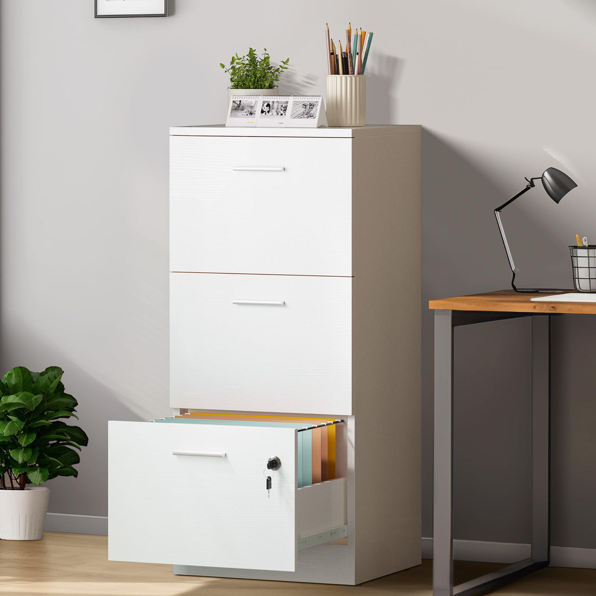 YITAHOME Lockable File Cabinet with 3 Drawers, White