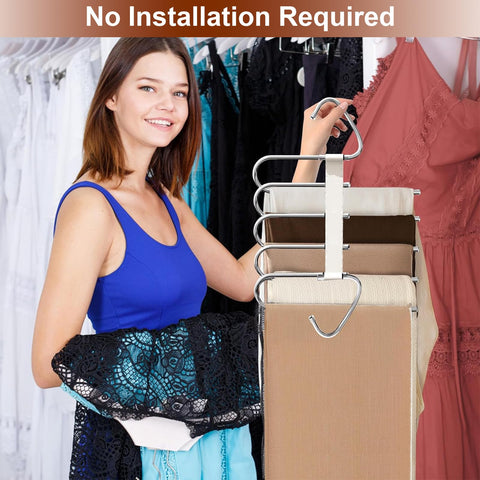 3 Pack trouser hangers space saving, 5 In 1 Non-Slip Multifunctional Pants Rack, Clothing Rack for Closet Storage - Ideal for Jeans, Pants, Skirts