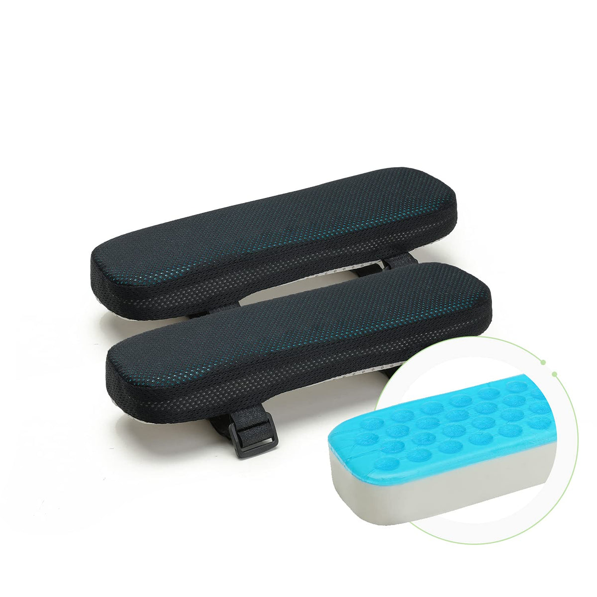 LargeLeaf Gaming Chair Armrest Memory Foam Cushions - Elbow Pillow Pressure Relief with Cooling Gel (2-Piece Set)