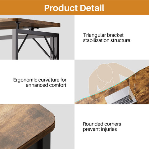 JOYMOOP Folding Desk Rustic Brown - 120 x 57 cm, No Assembly Foldable Desk for Home, Office - Large Size