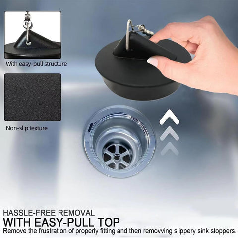 ZIOYANE 2Pcs Drain Plugs, Black Siliconewith Triangle Hook & Bead Chain Sink and Bath Plug for Washbasin Bathtub Bathroom Floor Drain