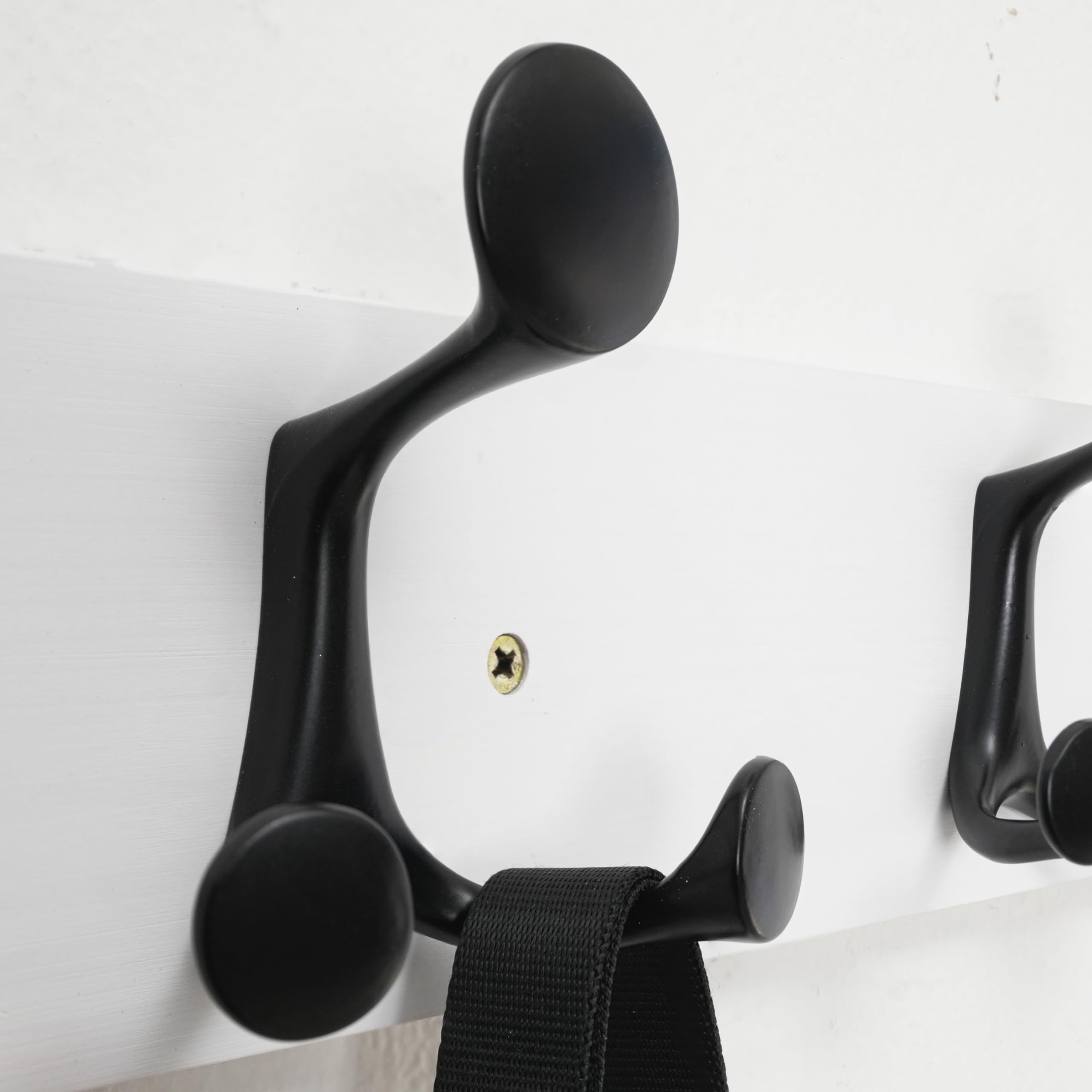 HONSKY Wall Mounted Coat Rack, 91cm White Pine Wood Base, 6 Black Sturdy Aluminium Alloy Triple Hooks(18 Hanging Points)