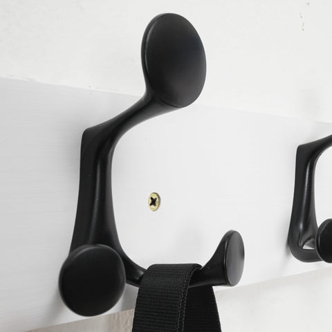 HONSKY Wall Mounted Coat Rack, 91cm White Pine Wood Base, 6 Black Sturdy Aluminium Alloy Triple Hooks(18 Hanging Points)