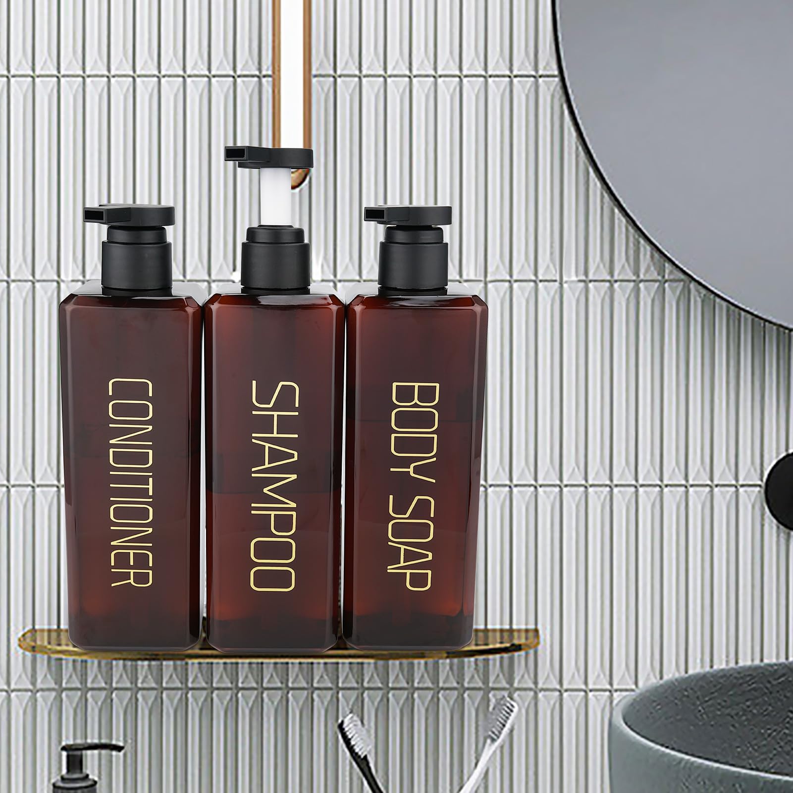 Hokretme 3 Pack Shampoo and Conditioner Dispenser 550ml Shower Soap Bottles Refillable Shampoo Pump Bottle Dispenser Plastic Empty Body Wash