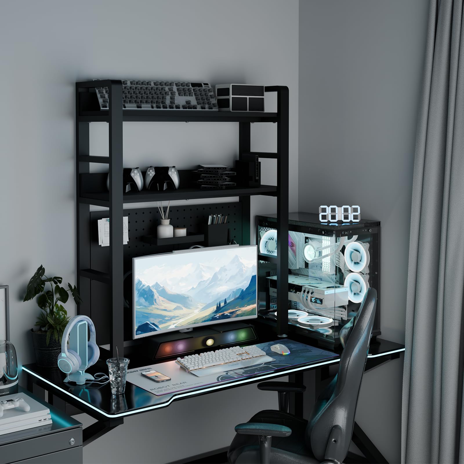 Boltmol 2-Tier Desk Shelf With Concealed Screws Design,Black 75CM, Desktop Organizer With Pegboard, Countertop Storage Bookcase For Home