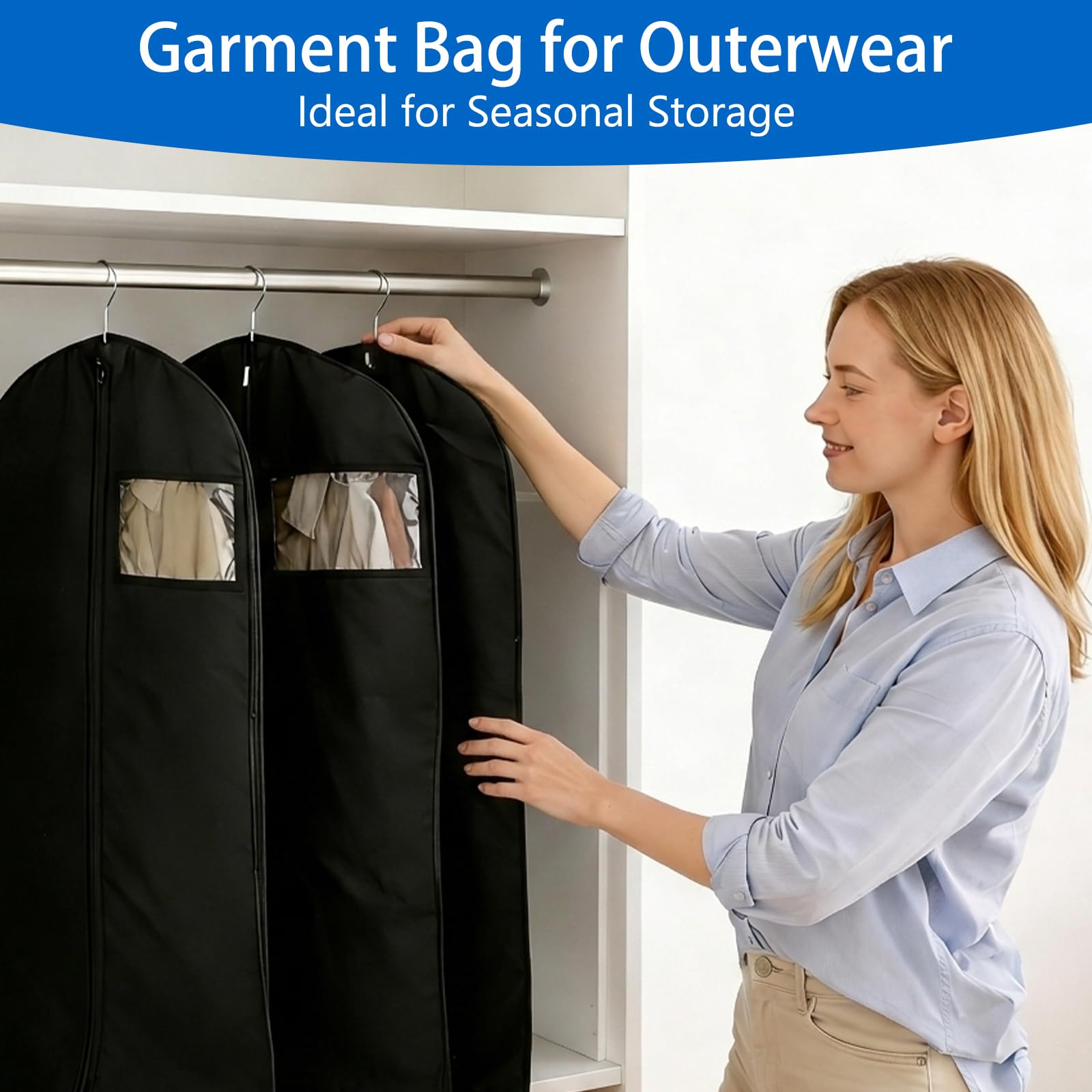 Sevenpers 6 Pack Suit Bags Garment Bags for Hanging Clothes 60x120cm Black