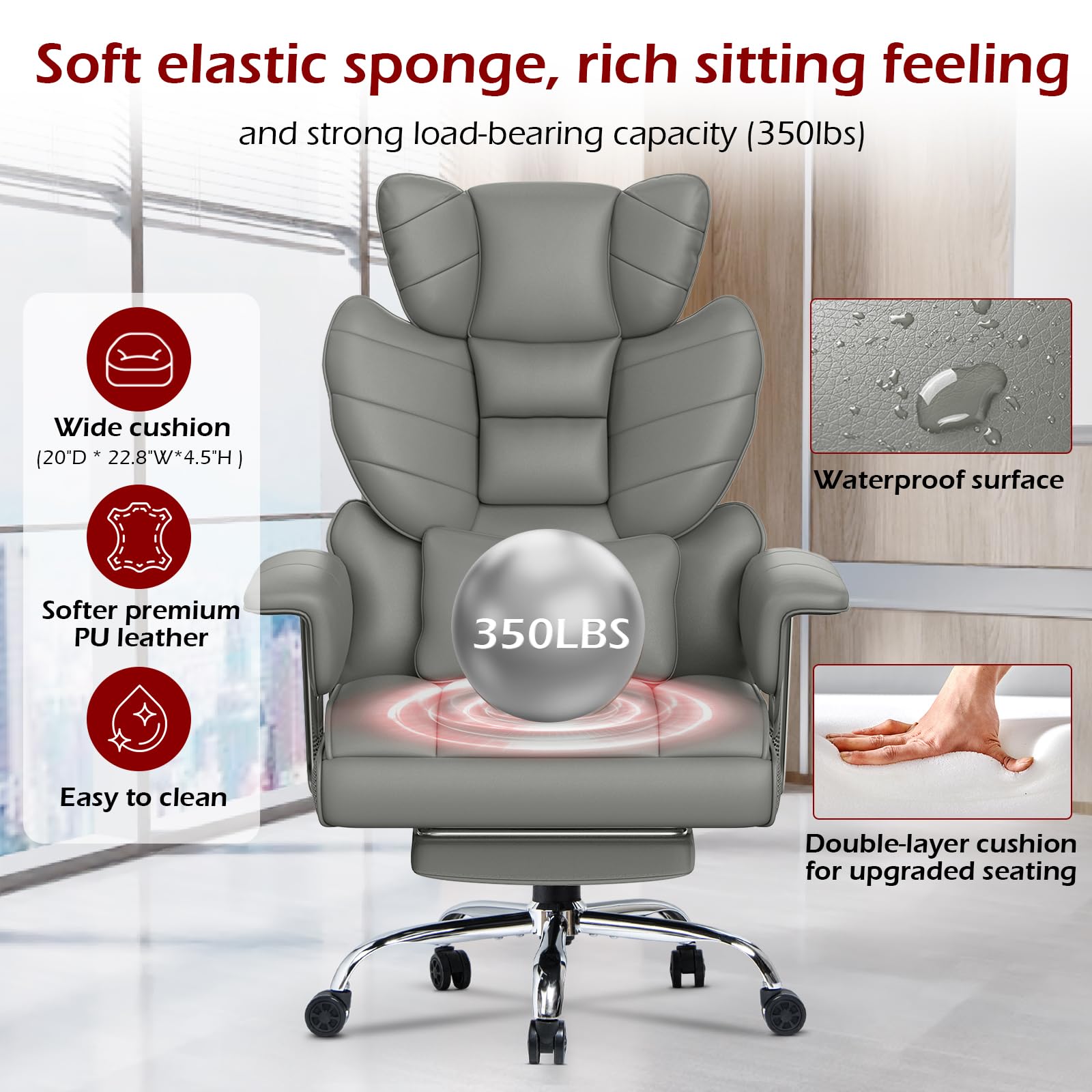 naspaluro High Back PU Leather Ergonomic Computer Recliner, Big Tall Executive Desk Office Chair with Armrests/Footrest