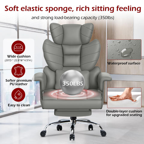 naspaluro High Back PU Leather Ergonomic Computer Recliner, Big Tall Executive Desk Office Chair with Armrests/Footrest