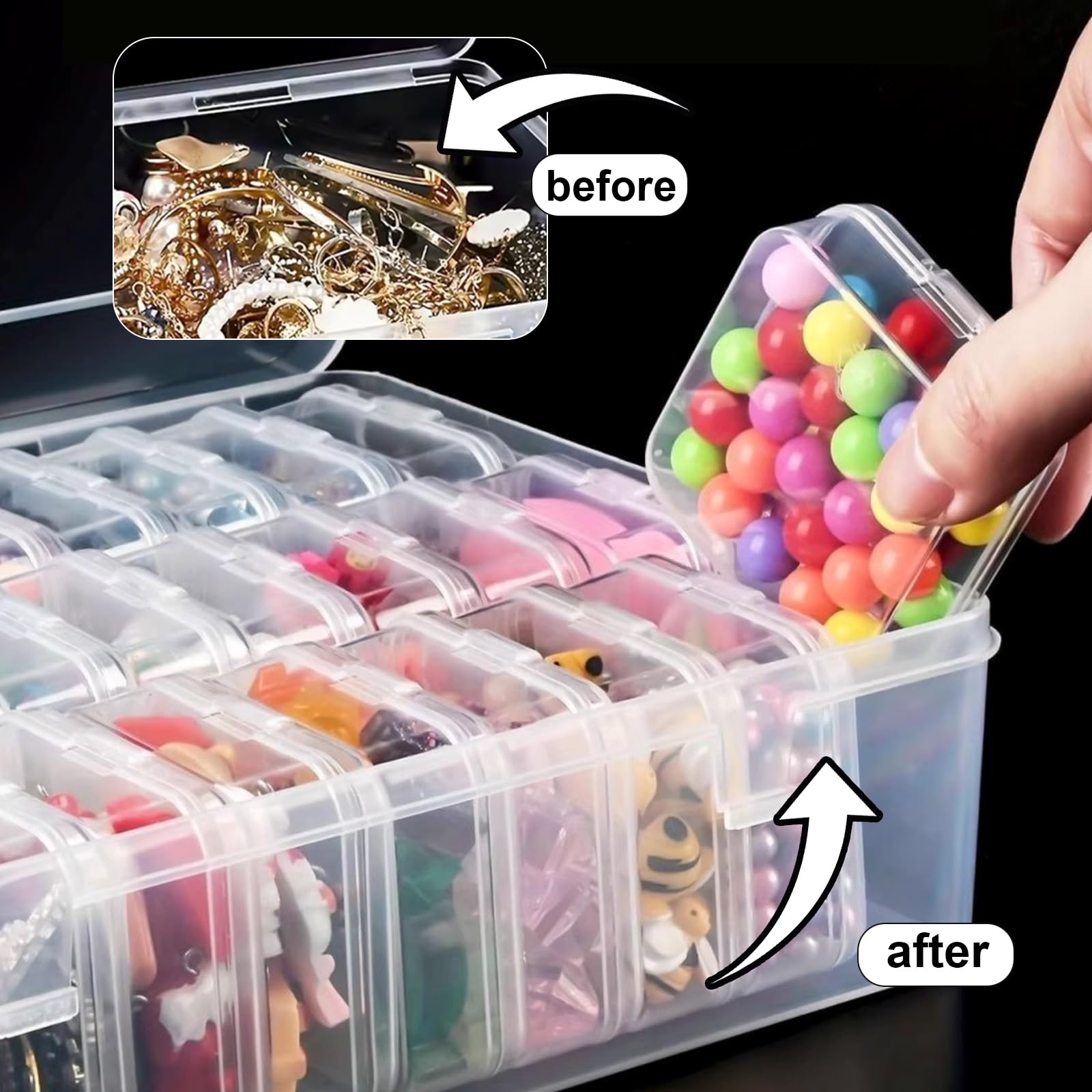 quyueug 15Pcs Plastic Bead Storage - Portable Clear Compartments,small storage box with lid for Beads, Jewelry Making & Craft Supplies