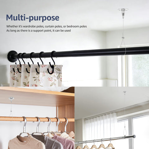 4 Pcs Ceiling Support for Closet Rod 2m/78.74inch Adjustable Closet Rod Support Bracket Stainless Steel Ceiling Supports Assembly