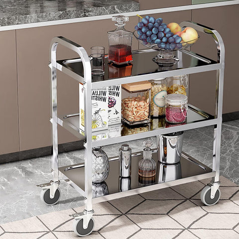 TAIMIKO 3-Tier Stainless Steel Kitchen Trolley Cart Large Serving Trolley