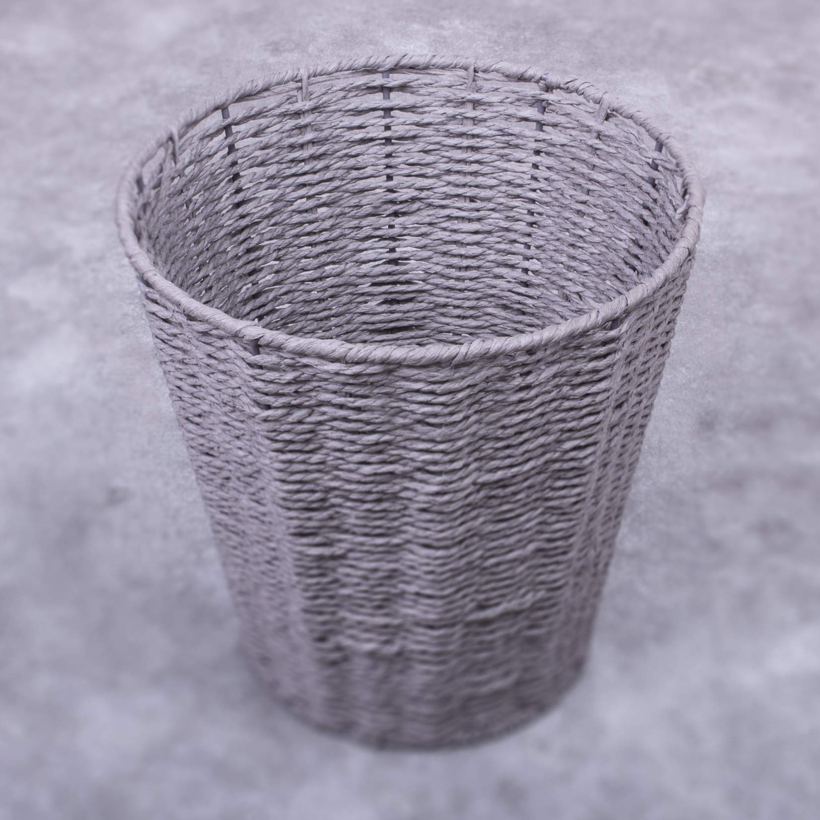 woodluv Round Waste Paper Basket Bin - Rubbish Bin for Bedroom, Bathroom, Offices or Home - Grey