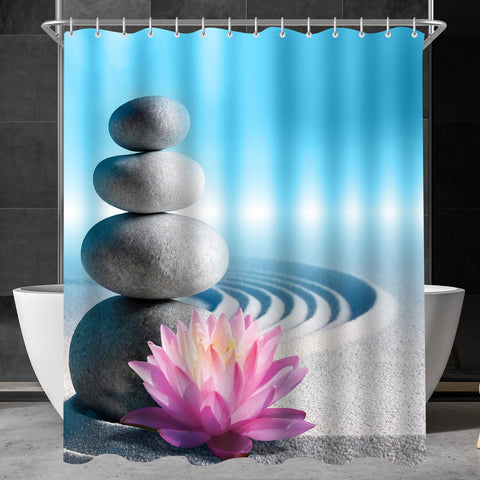 Lerores Shower Curtain 220 x 180 cm, Gravel Desert Anti-Mould Textile, Weighted Hem, Water-Repellent