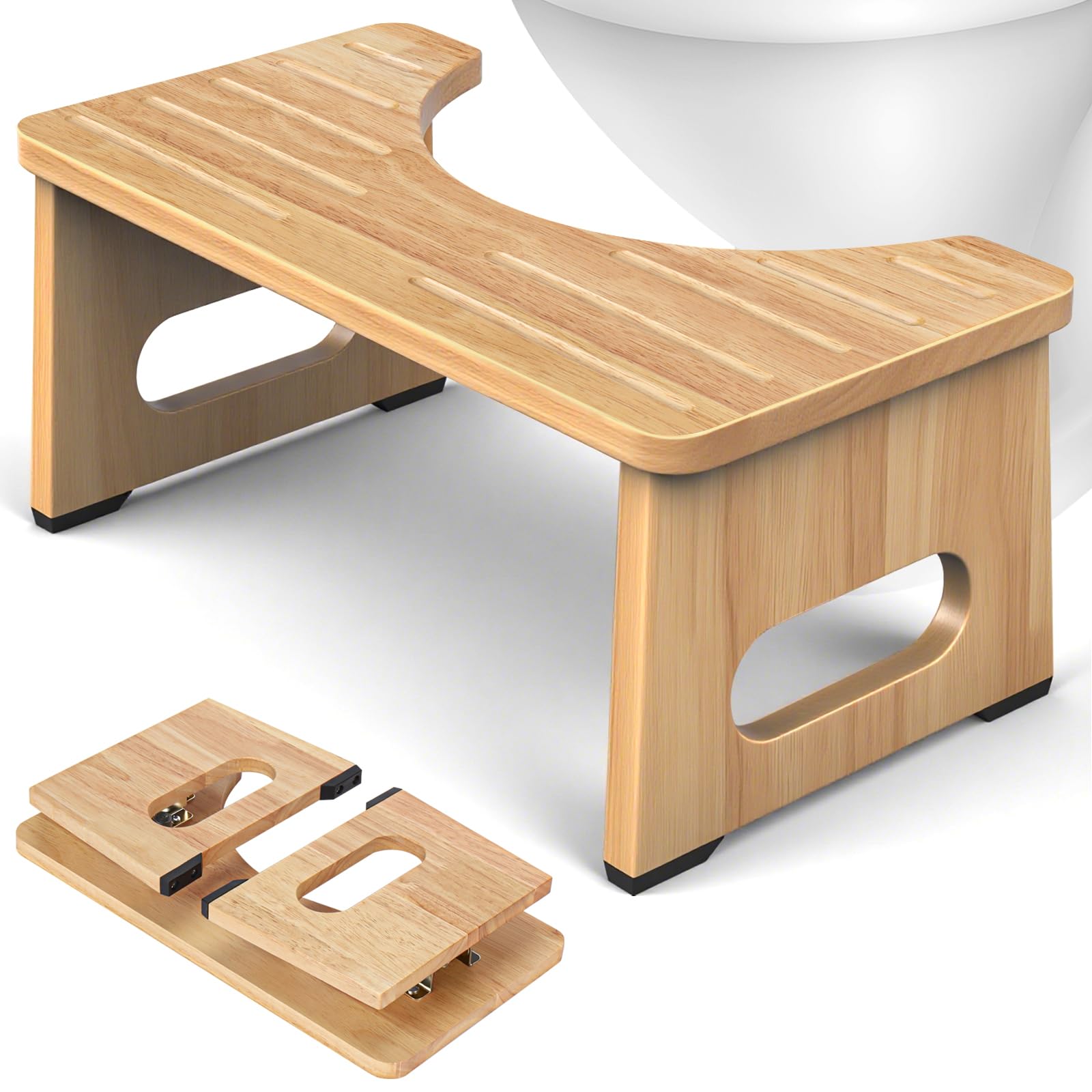 YOSE Wood Toilet Stool Squat Adult, Foldable Squatting Potty for Bathroom, Dual Anti-Slip Potty Step Stool for Pooping