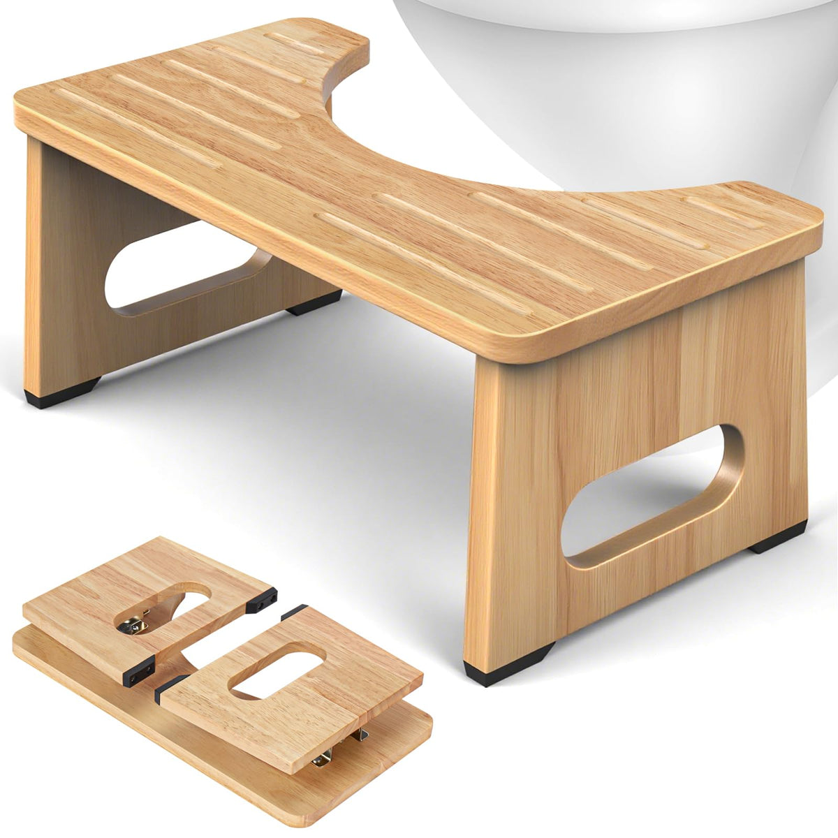 YOSE Wood Toilet Stool Squat Adult, Foldable Squatting Potty for Bathroom, Dual Anti-Slip Potty Step Stool for Pooping