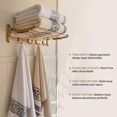 Superior Decorative 4-Piece Bath Towel Set, Greek/Floral Decor for Bathroom, Guest Bath, Spa, Household Essentials, Premium Absorbent Cotton