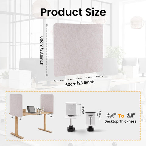 2-Pack Felt Desk Dividers, Clamp-On Privacy Panels, 60 x 60 cm, Oatmeal