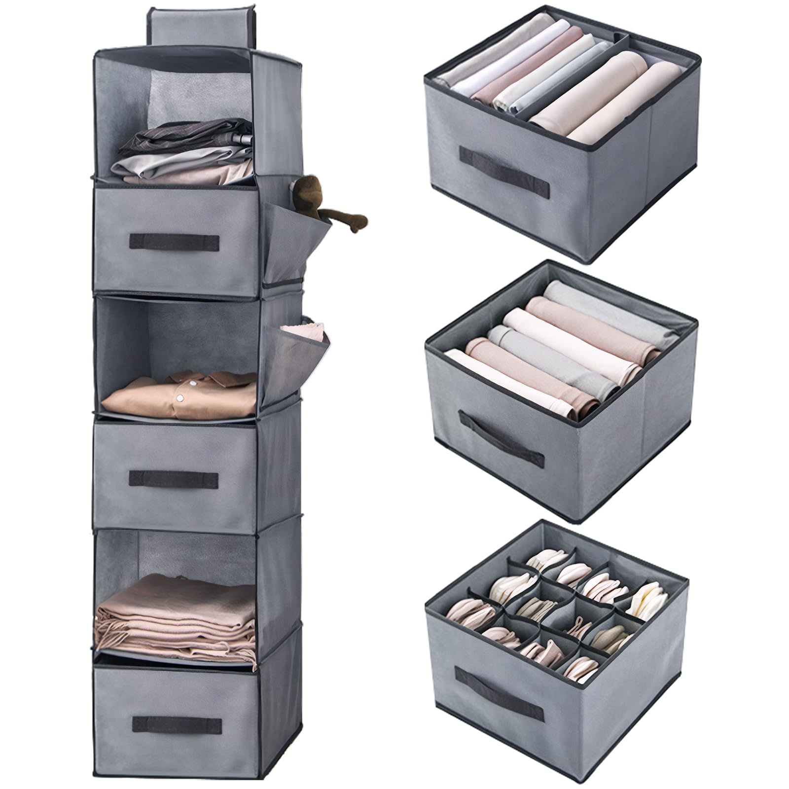 Chostky 6-Shelf Hanging Storage Organiser with 3 Removable Drawers, 6 Shelves Hanging Storage Shelves