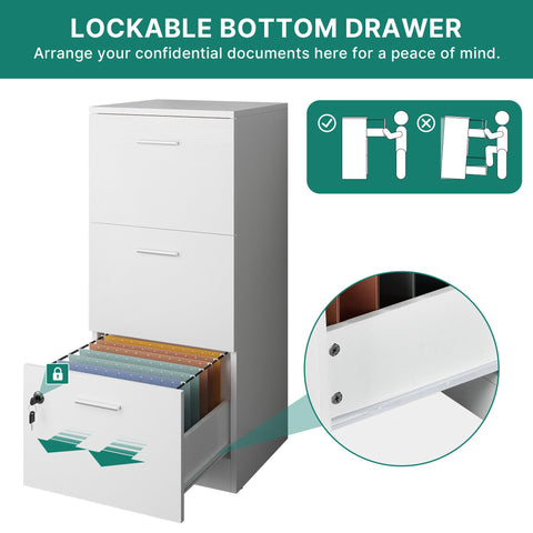 YITAHOME Lockable File Cabinet with 3 Drawers, White