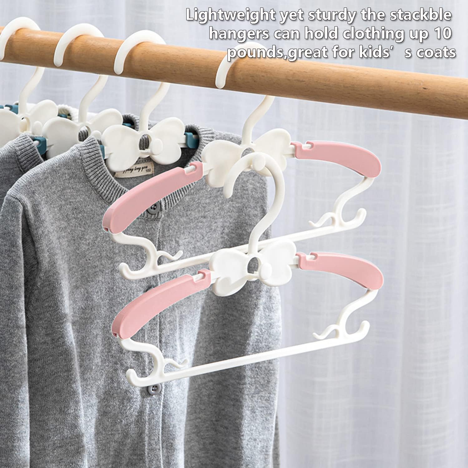 Baby Hangers 20 Pack, Adjustable Kids Hangers with Stackable Hooks Pink