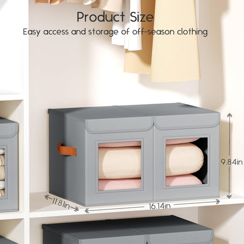 Homsorout 2 Pack Foldable Storage Boxes with Lids & Divider Board 31L Grey