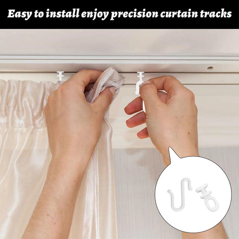 48PCS Curtain Glider Hooks Set,S-Shaped Flexible Shower Curtain Hooks,Quiet Plastic Flexible White Hooks and Gliders,Easy Install Track Rollers,for