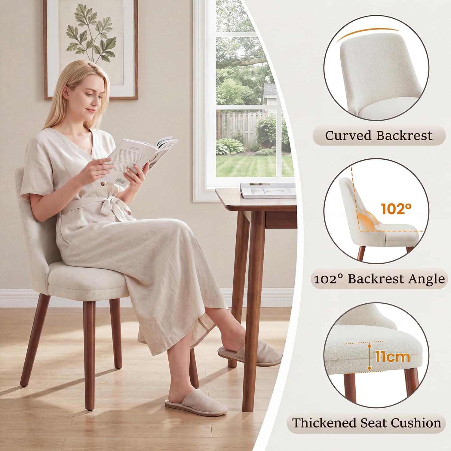 Dining Chairs Set of 2, Upholstered Dining Room Chairs with Ergonomic High Back, Thick Padded Seat, Skin-Friendly Fabric