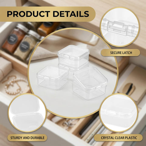Rumyve 6Pcs Clear Plastic Storage Boxes with Lids - Mini Rectangular Containers for Beads, Business Cards, Pills, and Small Items(4.5 * 4.5 * 2 cm)