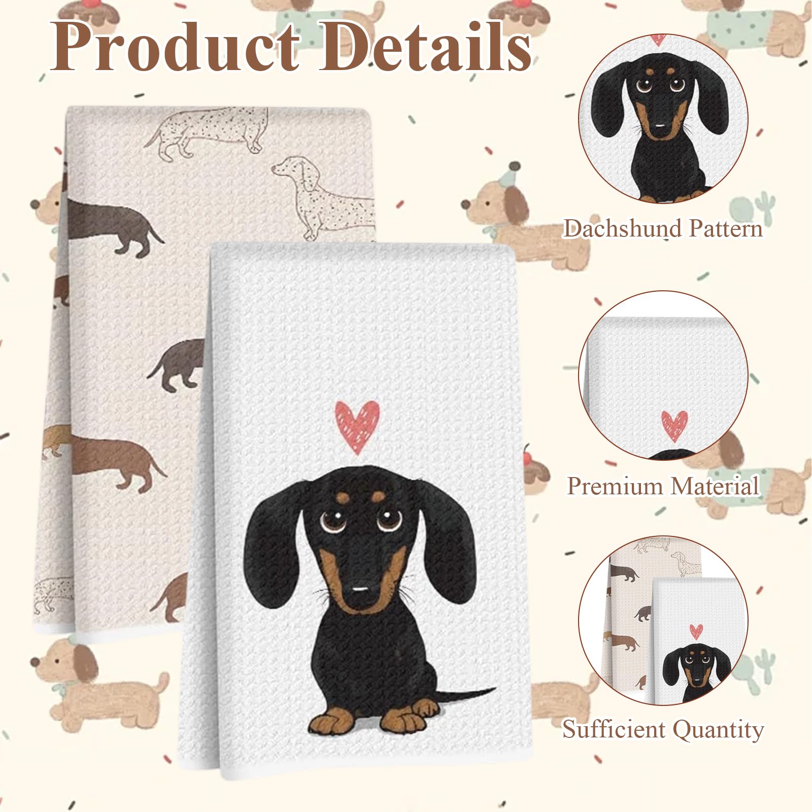 Clyrax 2 PCS Kitchen Towels Set, Cute Dachshund Hand Towels for Kitchen, Soft Microfiber Hand Towel, Absorbent Decorative Towel for Kitchen, Bathroom