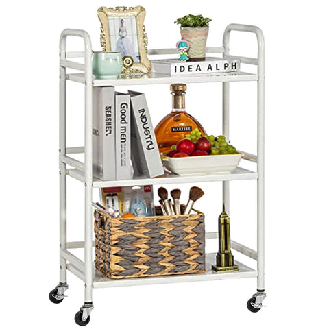 HDANI 3-Tier Rolling Cart,Kitchen Storage Trolley Car,Metal Utility Shelves with 2 Lockable Wheels for Home,Office,Bathroom,Bedroom