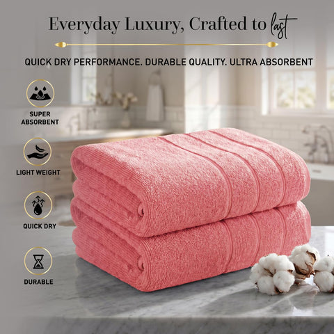2 Pack Bathroom Towel I 100% Cotton I Highly Absorbent Towels I Coral