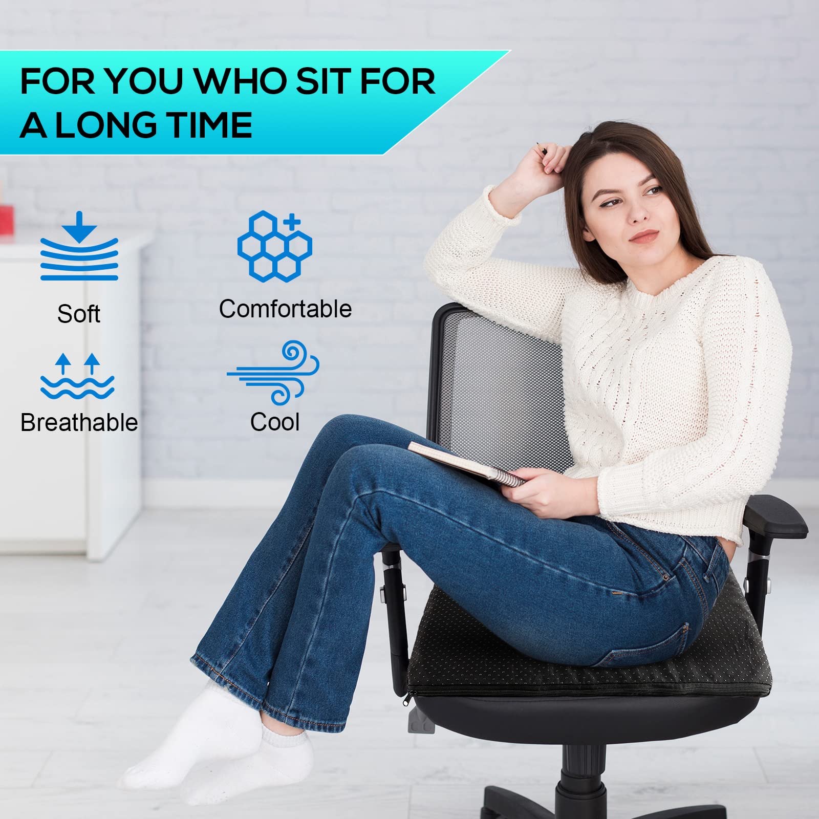 Gel Seat Cushion for Long Sitting, Relieving Back coccyx Pain Pressure
