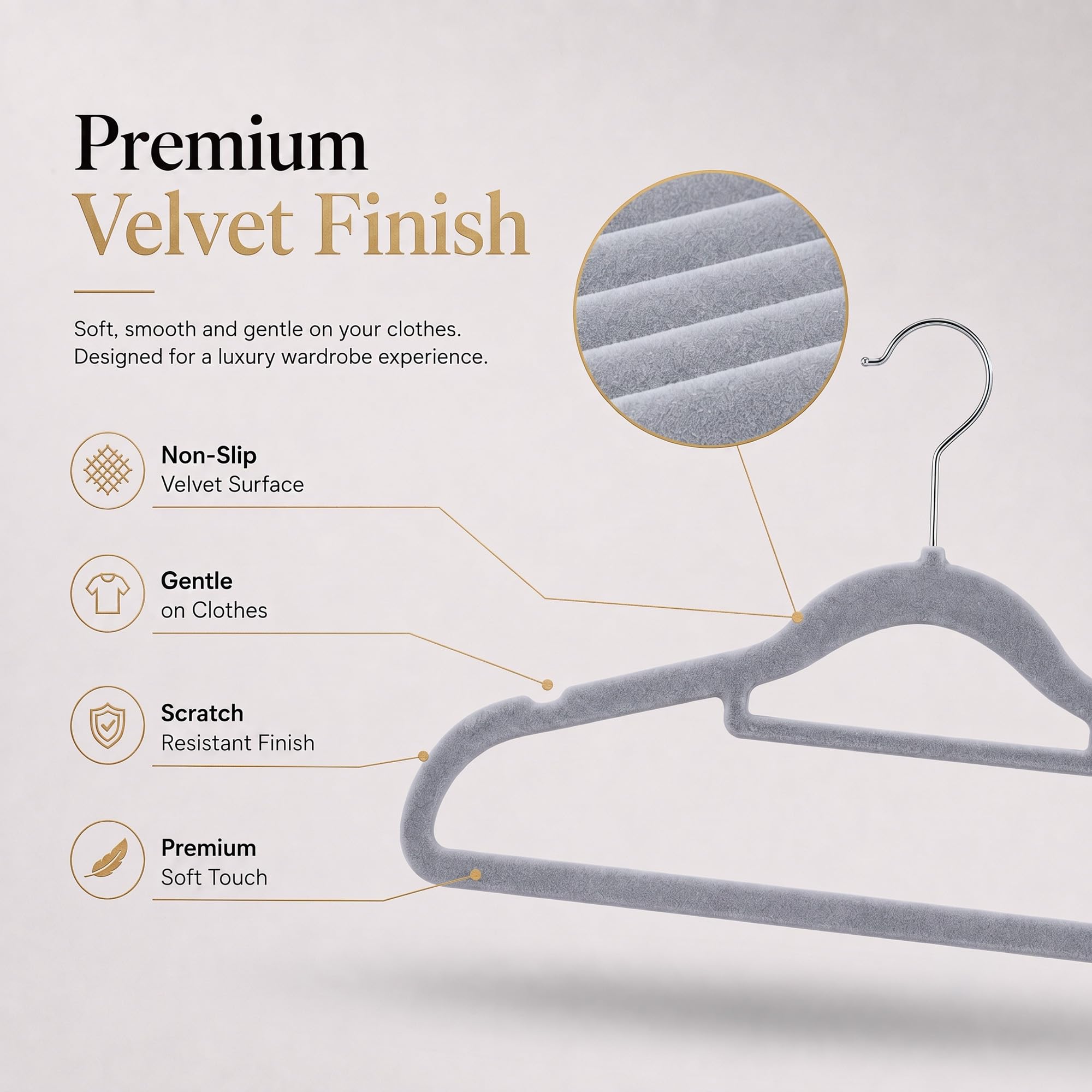 Housezy Coat Hangers, 20 Pack, Non-Slip Velvet Hangers for Clothes with Tie Bar & 360° Rotating Hook, Strong & Durable